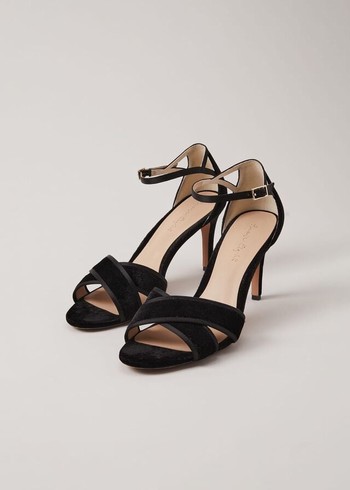 Phase Eight Black Velvet Open Toe Heels Black Australia | SX3650914